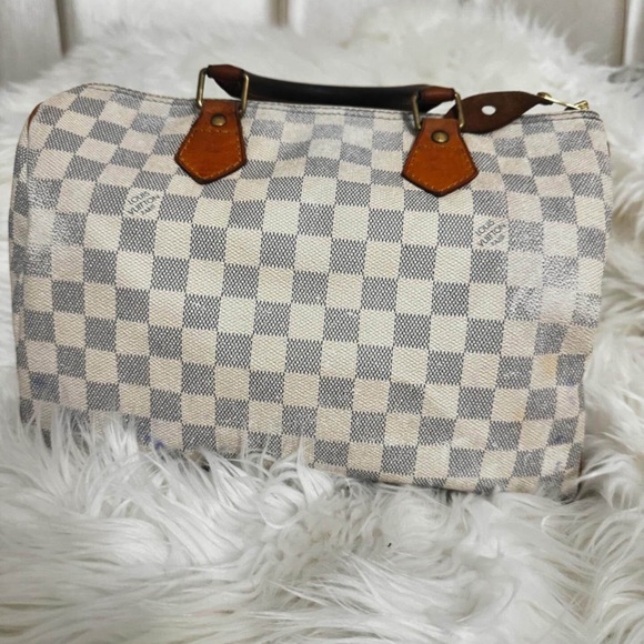 Louis Vuitton Tan Satchel with Damier Azur Canvas and Structured Shape - Picture 3 of 10